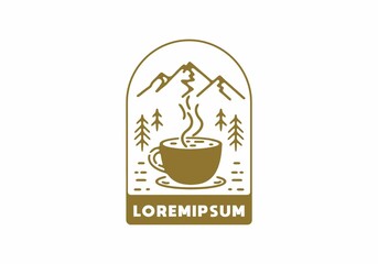 Coffee cup and mountain line art