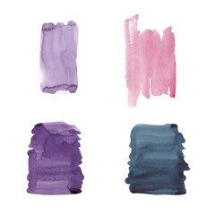 Abstract drawing of watercolor violet, pink and grey stain on white background. Watercolor texture. Background. Isolated