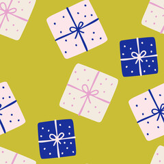Seamless vector gift box pattern. Celebration background. Stylish pattern for design, fabric, textile etc.