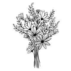 flower bouquet in doodle style. Out line flowers, cute flowers print.