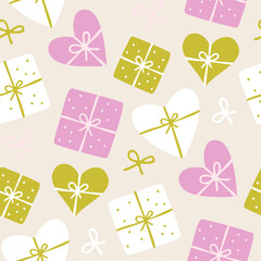 Seamless vector heart gift box pattern. Valentine's day background. Stylish pattern for design, fabric, textile etc.