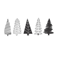 Fototapeta premium Set of Christmas trees. Christmas trees in doodle style