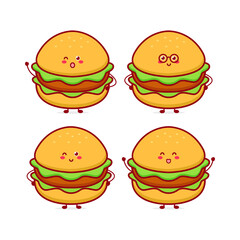 Cute funny burger currency character. Vector hand drawn cartoon mascot character illustration icon. Isolated on white background. fast food character concept