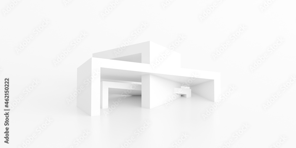 Poster abstract of white geometric background, futuristic modern building design, 3d rendering.