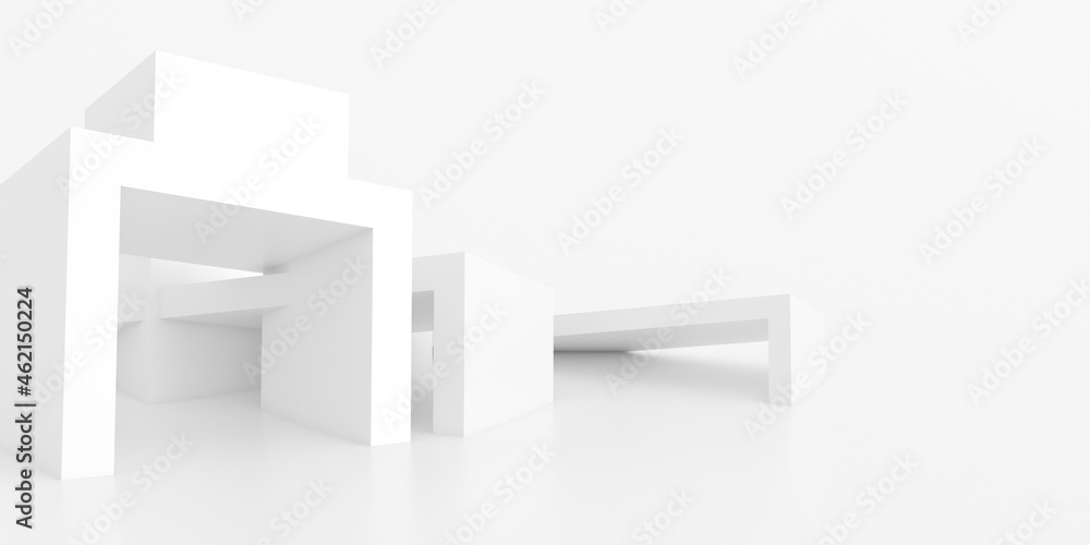 Poster abstract of white geometric background, futuristic modern building design, 3d rendering.