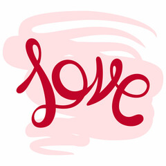 Hand lettering of the word love on a light background.