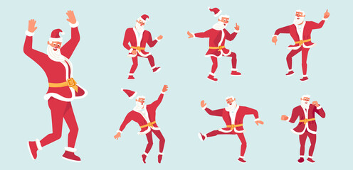 Set of Santa Claus dancing in different poses