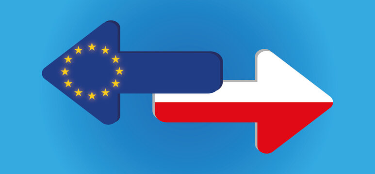 EU und Polen in Pfeilen mit entgegengesetzter Richtung