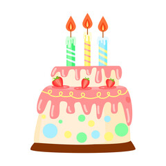 Birthday cake with celebration candles for holiday party