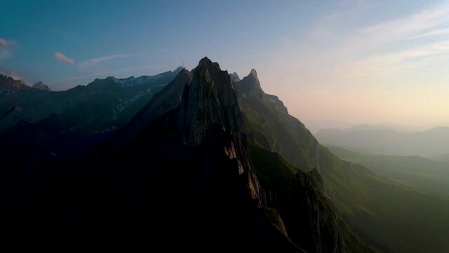 Schaefler Switzerland, Ridge of the majestic Schaefler peak in the Alpstein mountain range Appenzell Switzerland Alsp mountains