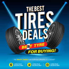 The Best Tyres Deals. Tyres Advertisement Poster. Best Tyre for Buying. Web page - sales of wheels and tires for cars. Online sale. Car tyre service flyer promo background. Wheels. Discount. Store. - obrazy, fototapety, plakaty