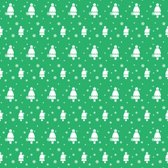 Fototapeta na wymiar Holiday Christmas Pattern Background Pine And Snowflakes on Green BG