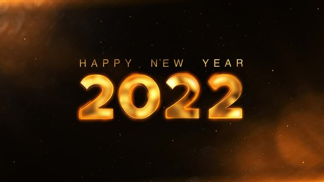 Happy New Year 2022 golden particles bokeh flare on black background new year resolution concept.