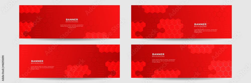 Poster Set of abstract red banner background with 3d overlap layer and wave shapes. Geometric, polygonal Abstract background, texture, advertisement layout. web page. header for website.