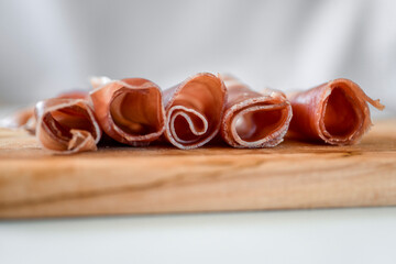 Sliced delicious prsut, national balkan smoked beef meat