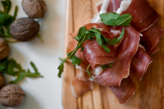 Sliced delicious prsut, national balkan smoked beef meat
