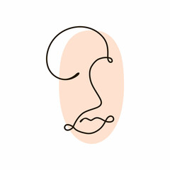 Linear fashionable abstract face drawing on a white background.