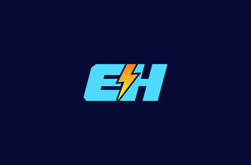 Letter EH logo with Lightning bolt icon, Power Energy Logo design, Alphabet H and E with electric bolt