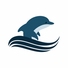 Emblem, logo with the image of a dolphin and a wave on a white background.