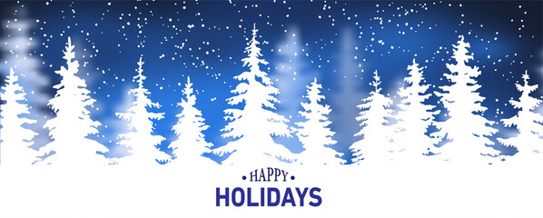 Winter festive background, snow and Christmas trees