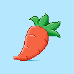 colorful simple flat pixel art illustration of cartoon red carrot