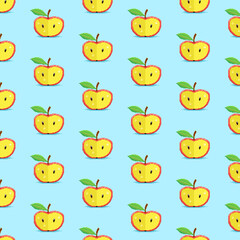 simple vector pixel art multicolor endless pattern of red apple cut in half. seamless pattern of red apples