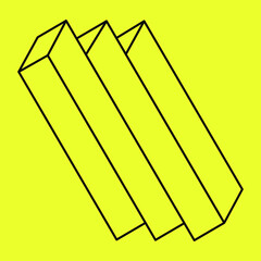 Impossible shape. Sacred geometry. Optical illusion. Abstract eternal geometric object. Impossible endless outline triangle. Optical art. Impossible geometry figure on a yellow background. Line art.