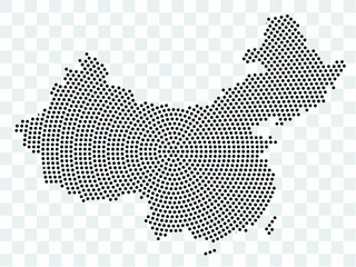 Abstract black map of China - planet dots planet, isolated on transparent background.Vector eps 10