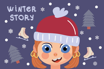 Cartoon happy children enjoying winter. Winter story. Vector Kids, Children or Infants Seamless Repeat Pattern, Winter things Theme 3 of 4