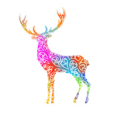 Christmas deer from multicolored patterns. Merry Christmas. Vector illustration
