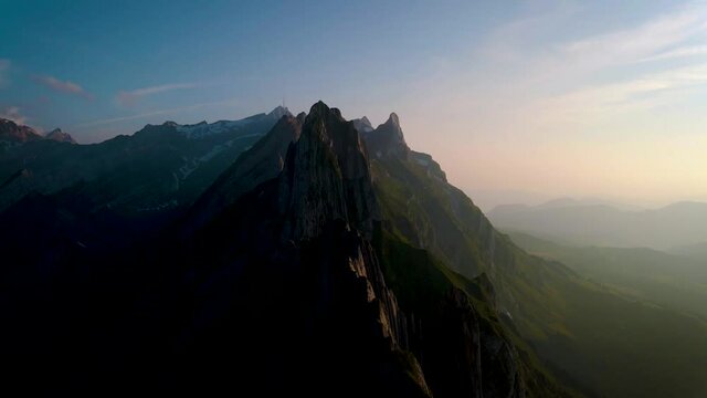 Schaefler Switzerland, Ridge of the majestic Schaefler peak in the Alpstein mountain range Appenzell Switzerland Alsp mountains