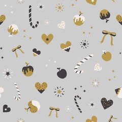 Seamless festive christmas background with christmas decoration. Simple background with christmass mood for web, print, background, wallpaper, scrapbooking, wrapping paper, textile