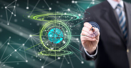 Man touching a global network concept