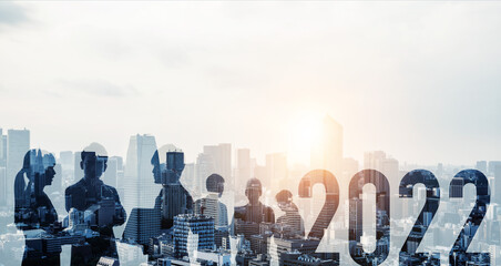 2022年イメージ　ビジネス向け年賀状素材　都市とビジネスグループ