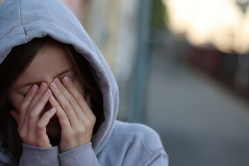 Sad girl with graffiti
