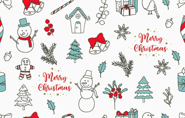Collection of winter seamless pattern with tree,snowman,gift;bell