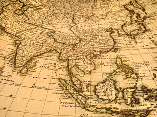 アンティークの世界地図　東南アジアとインド