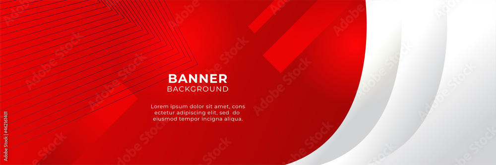 Poster Abstract red banner background design template vector illustration with 3d overlap layer and geometric wave shapes. Polygonal abstract background, texture, advertisement layout and web page