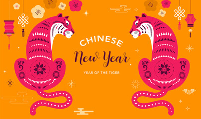 Chinese new year 2022 year of the tiger - Chinese zodiac symbol, Lunar new year concept, modern background design