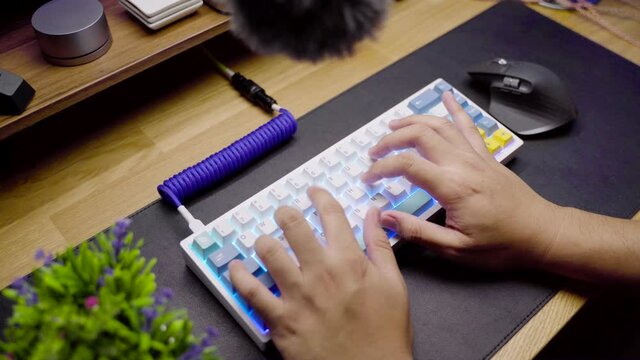 Footage of a person testing the linear switch for custom build mechanical DIY keyboard.