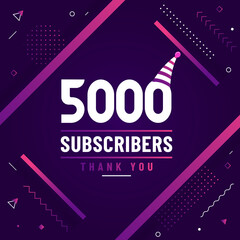 Thank you 5000 subscribers, 5K subscribers celebration modern colorful design. - obrazy, fototapety, plakaty