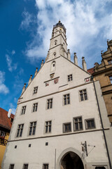 scenic view to old historic houses in Rothenburg ob der Tauber.