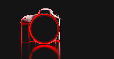 Professional digital camera in neon light