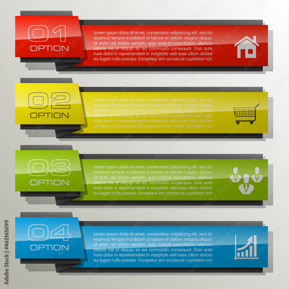 Poster graphic composition for your business presentations. four glossy strip for your annotations. four fu