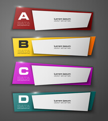 Information infographic statistic vector presentation. Graphic composition for your business presentations. Four glossy strip for your annotations. Four color sticker for registration of proposals