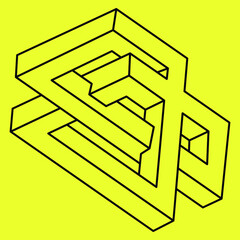 Impossible optical illusion shapes. Optical art object. Impossible figures. Line art. Unreal geometric figures.