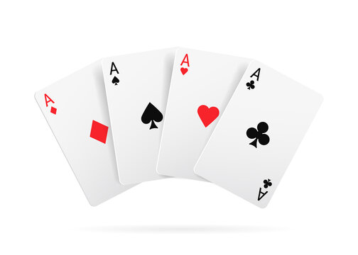 Casino game playing cards, black and red suits isolated realistic 3D set. Vector clubs and spaces, hearts and diamonds aces casino poker and blackjack card