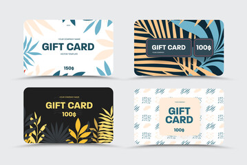Vector gift card with trendy design, tropical, exotic twigs.