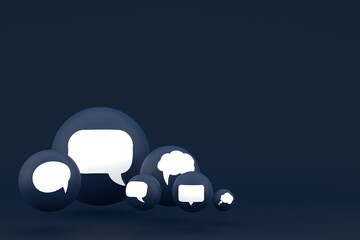 Idea comment or think reactions emoji 3d render,social media balloon symbol with comment icons pattern background