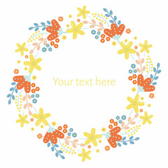 Vector Cheerful Colorful Folklore Floral Wreath Frame graphic design element. Perfect for web, invitations, and many other projects.